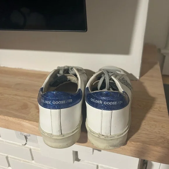 Golden Goose White and Blue Sneakers with Silver Star
